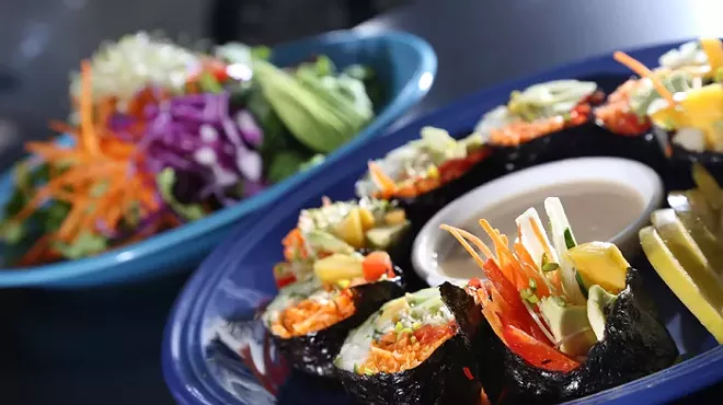 Nori roll, front, with house salad from Try It Raw in Birmingham.