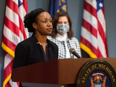 Dr. Joneigh Khaldun, the state’s chief medical executive, at a recent news conference.