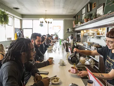 A diverse group of diners meet at Rose’s Fine Food in Detroit.