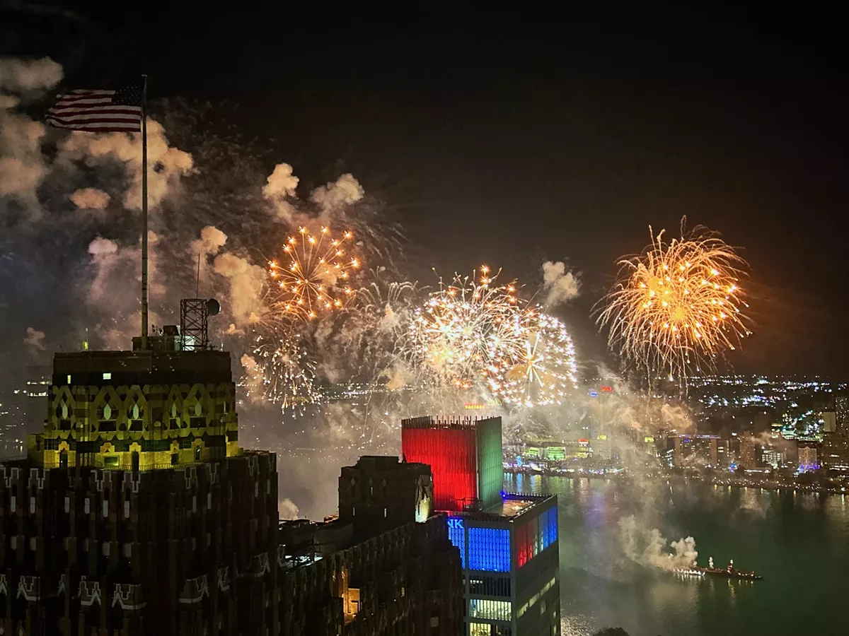 Image: The view from the Penobscot Building of the annual Ford Fireworks display in downtown Detroit on Monday.