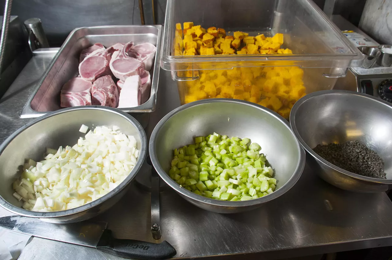 Dice some onions and celery.