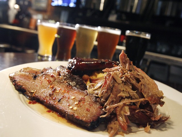 &quot;Combo Platter&quot; with smoked brisket, pulled pork, and bock-braised baby-back ribs from Blue Tractor in Ann Arbor.