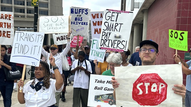 Public transit activists march in downtown Detroit, calling on elected officials to improve the bus systems.