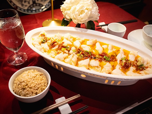 ShiangMi’s Steamed Fish Fillet with Chili Sauce is an enormous deboned basa, a type of Asian catfish.