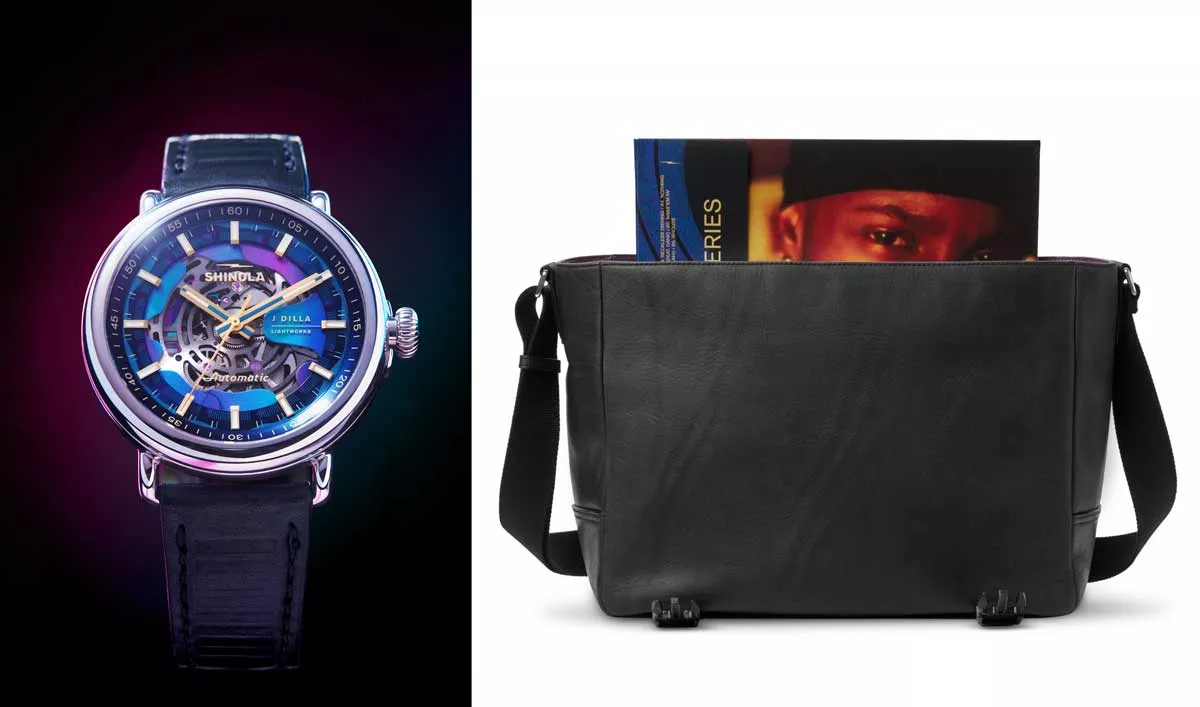 Image: The new J Dilla capsule by Shinola includes luxury watches and a leather record bag.