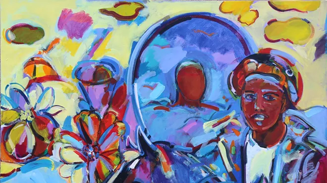 "Flight with Mirror," 2014, Shirley Woodson, American; acrylic on canvas.