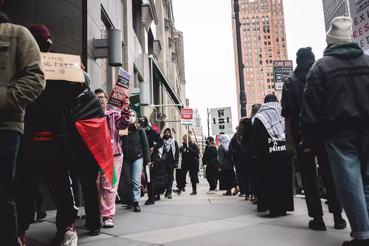 Image: Shut it Down for Palestine protest outside of Debbie Stabenow's office calls for a 'Ceasefire Now'