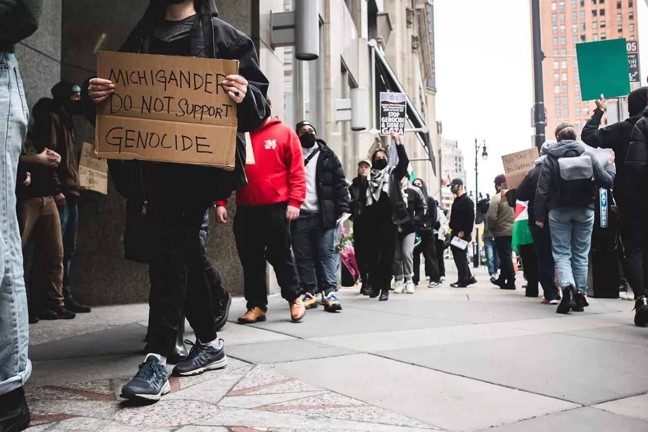 Image: Shut it Down for Palestine protest outside of Debbie Stabenow's office calls for a 'Ceasefire Now'