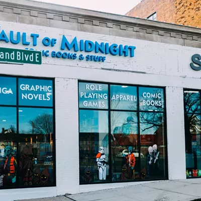 Someday's storefront next to Vault of Midnight on E. Grand Blvd.