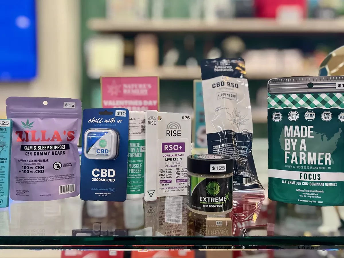 Image: Some of the cannabis products that promote sleep at Nature's Remedy in Ferndale.