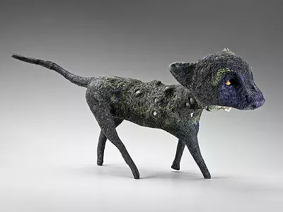 ”Panther,” felt, wood, cabochons, and stones, 2011