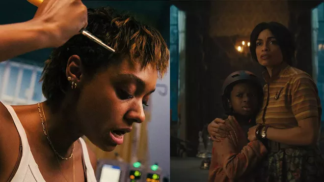 Left: Sophie Wilde starts communicating with the dead — and lives to regret it — in Talk to Me. Right: Chase Dillon, left, and mom Rosario Dawson find themselves in Disney's live-action Haunted Mansion.