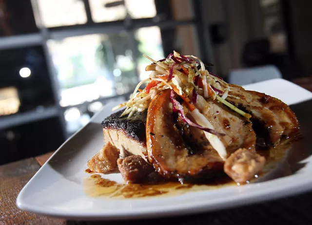 The "Pig Platter" — pork belly, barbecued pulled pork, porchetta, chicharones and crispy slaw, from Local Kitchen & Bar in Ferndale.