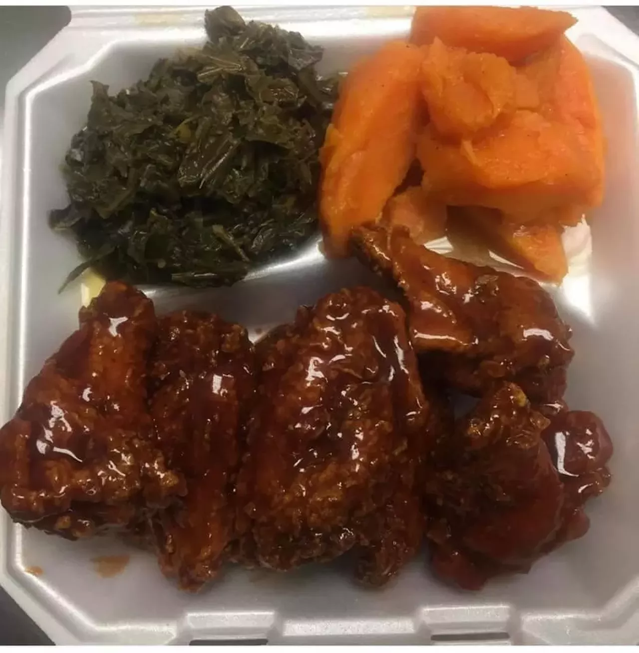 Ella Mae's Place 2251 S. Fort St., Detroit; 313-383-9593 I got the smothered pork chops, Mac and cheese, and yams. That's the first thing I need to say. This is my first review ever and I ABSOLUTELY needed to write this. If I could give it a 10/5 I would. Arguably some of the best soul food I've had in such a long time. I won't lie to you, I pulled up to the restaurant and I was a little skeptical because there's only 2 sliding windows and no way to get in for real. But don't judge a book by its cover y'all, trust me! I highly suggest ordering ahead, it will take a while for them to get everything together, but trust me it is so worth the wait! I'm coming here every time I'm in the area - Amaka U. Photo via Ella Mae's Place/Facebook