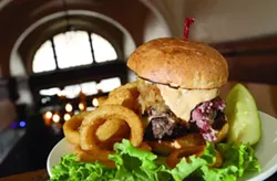 The Foran Burger with corned beef, Russian dressing, Swiss cheese and the Poet stout kraut from Foran’s Grand Trunk Pub in Detroit.