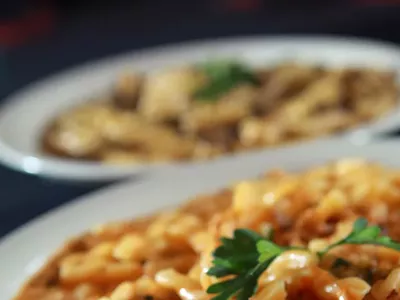 Gemelli Norcina, imported pasta, house made Italian sausage, truffle oil, tomato cream sauce, from Magdaleno Italiano in Lincoln Park.