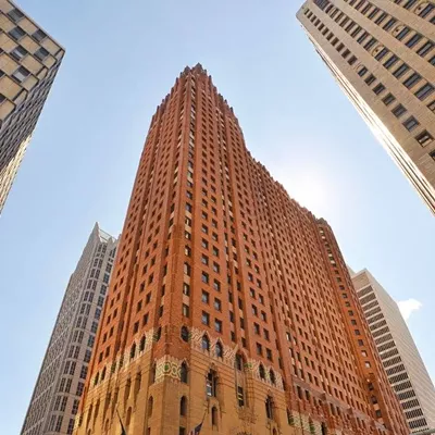 Guardian Building 500 Griswold St., Detroit; guardianbuilding.com This skyscraper in downtown Detroit’s financial district was built in 1928, and designed by Wirt C. Rowland. Its Art Deco design features colorful tilework, ceiling murals, and intricate details. The building, originally called the Union Trust Building, now offers modern office space for lease. 