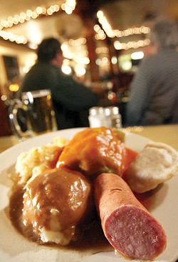 The "Polish Plate": Kielbasa, mashed potatoes, sauerkraut, stuffed cabbage and pierogi. - MT Photo: Rob Widdis
