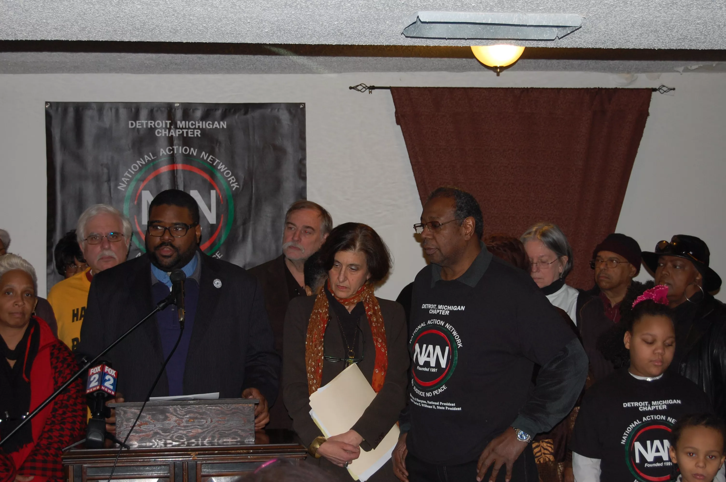 The Rev. Charles E. Williams, president of the National Action Network’s Michigan chapter, speaks at a press conference Monday announcing the “People’s Alternative Plan: Toward a Sustainable Detroit,” an alternative to the bankruptcy-exit plan filed by Detroit Emergency Manager Kevyn Orr last week. - Photo by Ryan Felton.