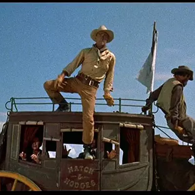 The Tall T (1957) Directed by Budd Boetticher. Written by Burt Kennedy. Produced by Harry Joe Brown. Based on Leonard’s 1955 short story The Captives, the film stars Randolph Scott, Richard Boone, and Maureen O’Sullivan, and tells the story of a former ranch foreman who is kidnapped along with an heiress, held for ransom by three outlaws. In 2000, it was selected for the United States National Film Registry by the Library of Congress as being “culturally, historically, or aesthetically significant.”