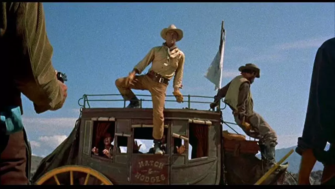 The Tall T (1957) Directed by Budd Boetticher. Written by Burt Kennedy. Produced by Harry Joe Brown. Based on Leonard’s 1955 short story The Captives, the film stars Randolph Scott, Richard Boone, and Maureen O’Sullivan, and tells the story of a former ranch foreman who is kidnapped along with an heiress, held for ransom by three outlaws. In 2000, it was selected for the United States National Film Registry by the Library of Congress as being “culturally, historically, or aesthetically significant.”