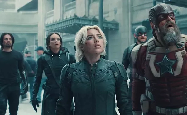 From left: Thunderbolts* assembles a ragtag team of Bucky (Sebastian Stan), Ghost (Hannah John-Kamen), Yelena (Florence Pugh), John Walker (Wyatt Russell), and Red Guardian (David Harbour).