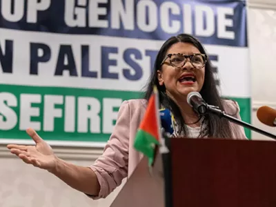 U.S. Rep. Rashida Tlaib delivered a speech in Dearborn in February, urging Democrats to vote "uncommitted" in the presidential primary election to protest President Joe Biden's support of Israel.