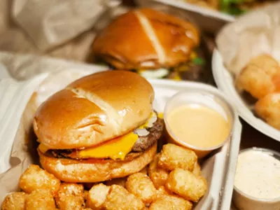 A meatless slider and tots from Trap Vegan in Detroit.