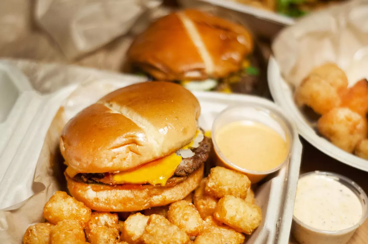 Image: A meatless slider and tots from Trap Vegan in Detroit.