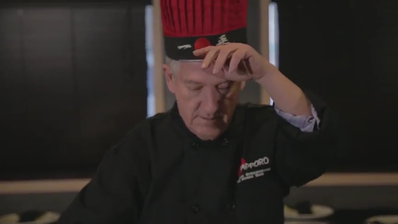 Mayor Wright can take some heat in this cameo role as a teppanyaki chef. - YouTube still from video