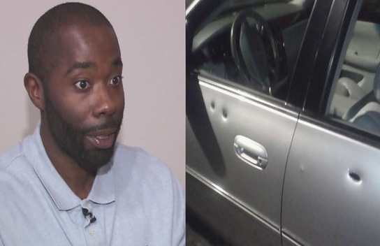 DeMar Parker and his bullet-riddled vehicle. - COURTESY WJBK-TV