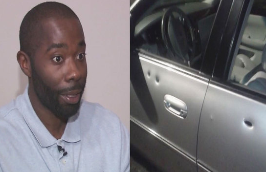 DeMar Parker and his bullet-riddled vehicle. - Courtesy WJBK-TV