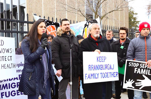 Supporters of the Rranxburgaj family rally in January outside Central United Methodist Church, where father Ded has been given sanctuary. - Facebook, Central Methodist Church Detroit