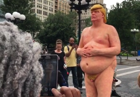 Naked Trump statue in New York City by activist-art collective, INDECLINE. - Instagram, @indeclineofficial