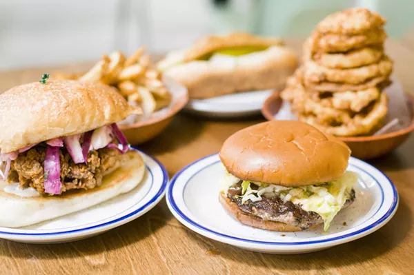 The Extern, fries, Recession Dog, onion rings, Classic Smash, - Tom Perkins