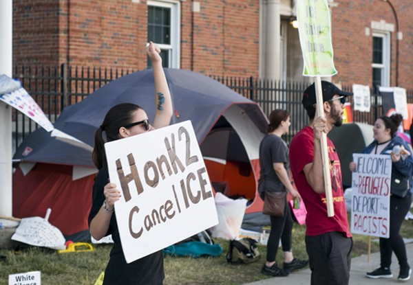 'Occupy ICE' protesters camped outside Detroit's ICE field office in the run up to the "Families Belong Together" rally on June 30. - Violet Ikonomova