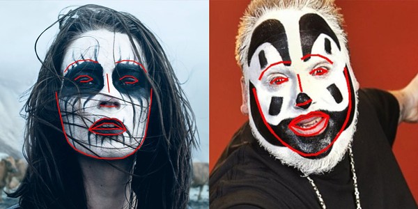 Left: Thora Bjorg Helga in an Icelandic black metal film Metalhead. Right: Insane Clown Posse's Violent J. Note the false jawline created by Violent J's Juggalo makeup. - Courtesy photo
