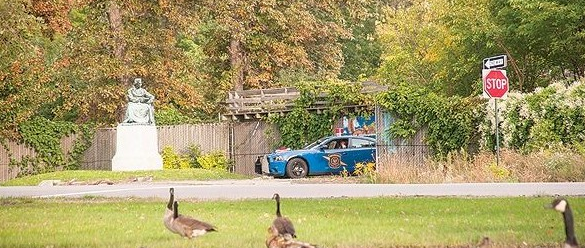 A Michigan State Police officer on Belle Isle. The state's DNR cops, which also patrol Michigan's state parks, are asking to be armed. - Tom Perkins