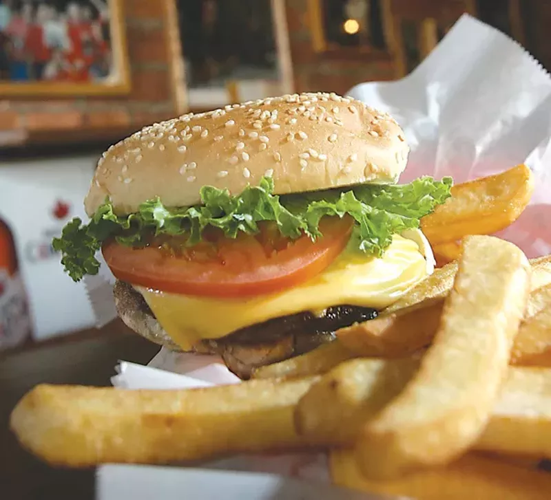 Burger and fries at the Anchor Bar - Photo: Rob Widdis