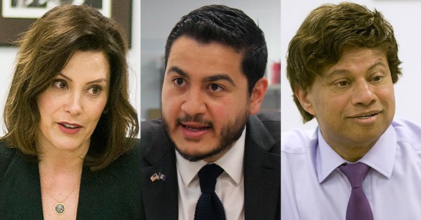 From left: Democrat gubernatorial candidates Gretchen Whitmer, Abdul El-Sayed, and Shri Thanedar. - MT FILE PHOTOS