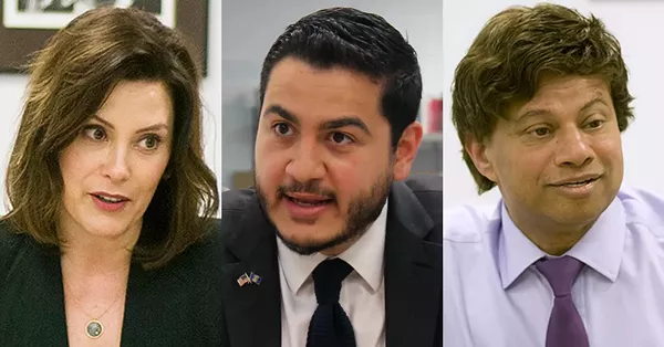 From left: Democrat gubernatorial candidates Gretchen Whitmer, Abdul El-Sayed, and Shri Thanedar. - MT file photos