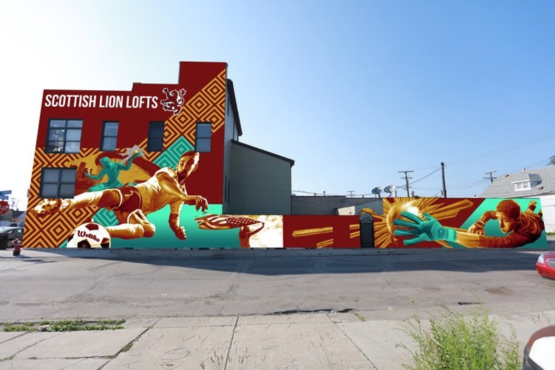 Rendering of DCFC mural being painted off Joseph Campau in Hamtramck. - COURTESY PHOTO