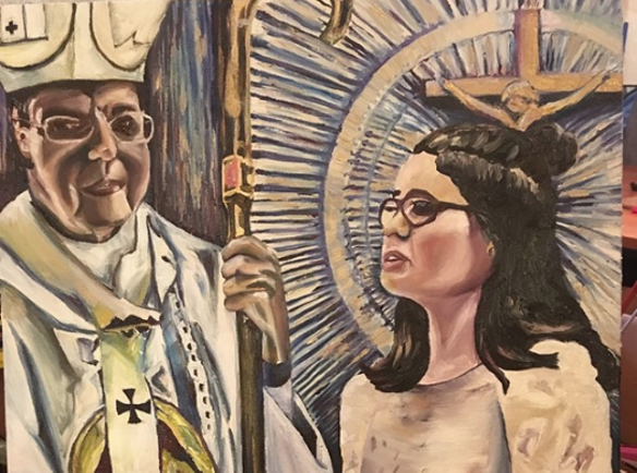Painting of Ella Fleury's confirmation, part of "Moments: What Moments Are Acceptable to Miss?" by artist Melissa Wilson. - Melissa Wilson