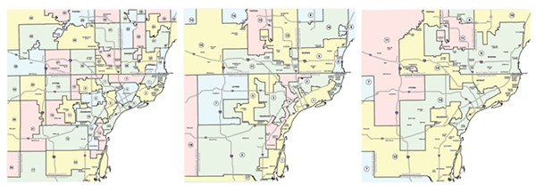 Gerrymandering at work — from left: Metro Detroit's State House Districts, State Senate Districts, and United States Congressional Districts. - SOURCE: MICHIGAN.GOV