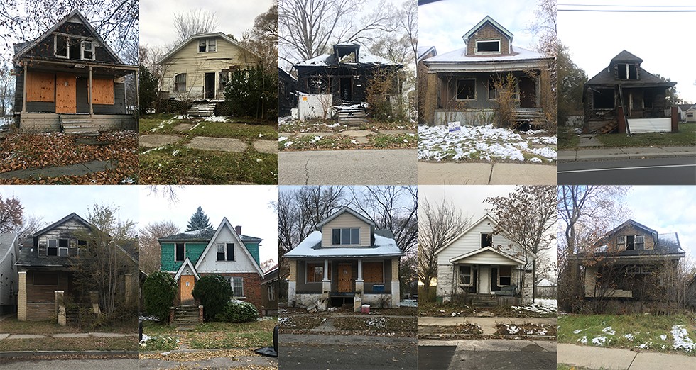 According to the Detroit Land Bank Authority, these houses are not blighted. The agency even believes people are living in some of them. A nine-month Metro Times investigation found hundreds of houses like this. - Violet Ikonomova