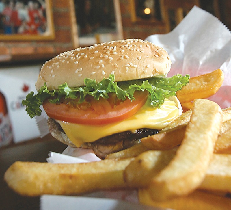Burger and fries at the Anchor Bar. - Rob Widdis