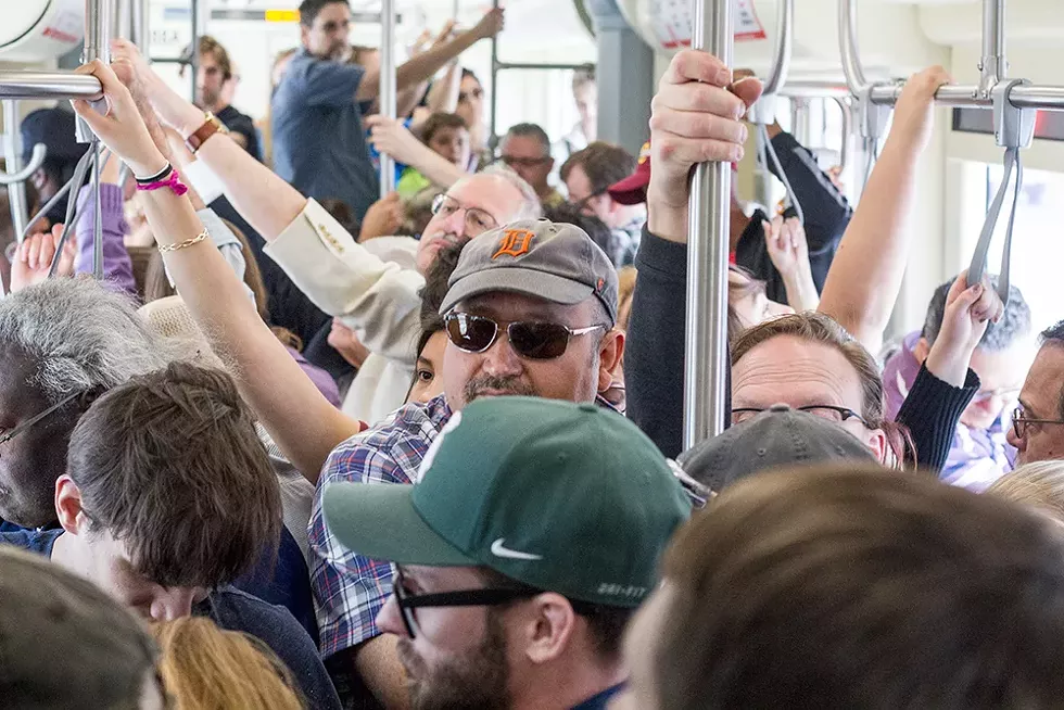 The incredibly rare crowded QLine car, photographed when it first launched and fares were free. - Steve Neavling