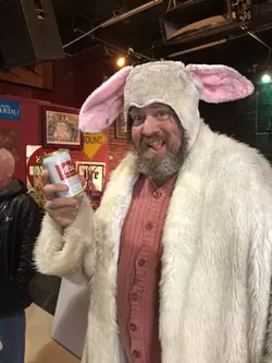 Jimmy Doom cracks open a cold one during a recent adult Easter egg hunt. - Mickey Lyons