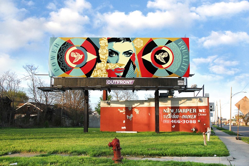 Street artist Shepard Fairey put up more artwork around Detroit — only this time it's legal