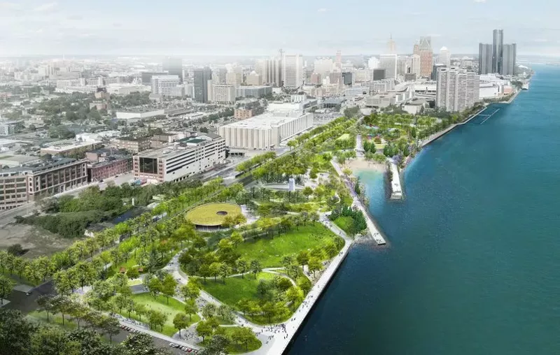 Arial rendering of the 22-acre of the Ralph C. Wilson Jr. Centennial Park. - Michael Van Valkenburgh Associates